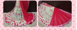 Womens Pink Color Net With Georgette Saree With Embroidery Work