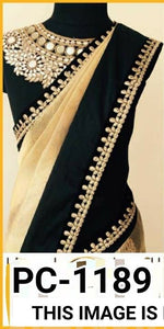 Womens Black Color Chanderi Cotton With Georgette Saree With Embroidery Work