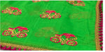 Womens Green Color Pure Chanderi Cotton Saree With Embroidery Work