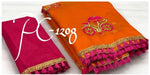 Womens Orange Color Pure Chanderi Cotton Saree With Embroidery Work