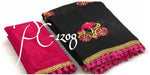 Womens Black Color Pure Chanderi Cotton Saree With Embroidery Work