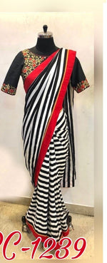 Womens Black Color Georgette Saree With Ready Made Border Work