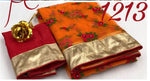 Womens Orange Color Pure Soft Mono Net Saree With Embroidery with Gota Work