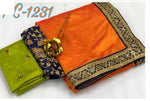 Womens Orange Color Pure Original Sana Saree With Embroidery Work