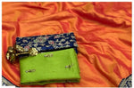 Womens Orange Color Pure Original Sana Saree With Embroidery Work