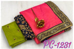 Womens Pink Color Pure Original Sana Saree With Embroidery Work