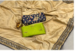 Womens Beige Color Pure Original Sana Saree With Embroidery Work