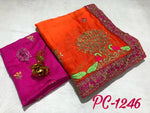 Womens Orange Color Rangoli Silk Saree With Embroidery & Zari & Diamonds  Work