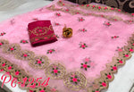 Womens Pink Color Organza Saree With Embroidery Work