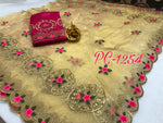 Womens Cream Color Organza Saree With Embroidery Work