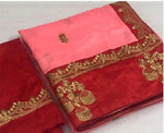 Womens Pink Color Vichitra Silk Saree With Embroidery Zari & Butti Work