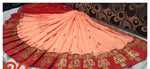 Womens Peach Color Vichitra Silk Saree With Embroidery Zari & Butti Work