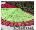 Womens Green Color Vichitra Silk Saree With Embroidery Zari & Butti Work