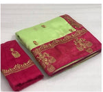 Womens Green Color Vichitra Silk Saree With Embroidery Zari & Butti Work
