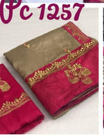 Womens Grey Color Vichitra Silk Saree With Embroidery Zari & Butti Work