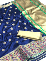 Womens Blue Color Silk Saree With Butta Work