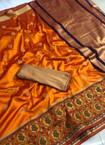 Womens Dark Musturd Color Silk Saree With Butta Work