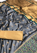 Womens Grey Color Silk Saree With Butta Work