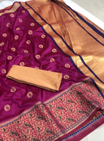 Womens Rani Color Silk Saree With Butta Work