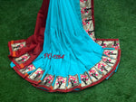 Womens SkyBlue Color Vichitra Silk Saree With Embroidery Work