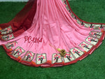 Womens Pink Color Vichitra Silk Saree With Embroidery Work