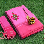 Womens Pink Color Pure Soft Linnen Saree With Embroidery Work