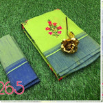 Womens Parrot Color Pure Soft Linnen Saree With Embroidery Work