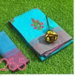 Womens SkyBlue Color Pure Soft Linnen Saree With Embroidery Work