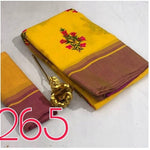 Womens Musturd Color Pure Soft Linnen Saree With Embroidery Work