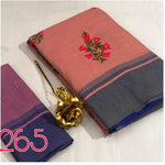 Womens Peach Color Pure Soft Linnen Saree With Embroidery Work