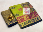 Womens Parrot Color Soft Banarasi Silk Saree With Heavy Mina & Zari Weaving Work