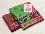 Womens Green Color Soft Banarasi Silk Saree With Heavy Mina & Zari Weaving Work