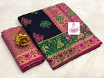 Womens Navy Color Soft Banarasi Silk Saree With Heavy Mina & Zari Weaving Work