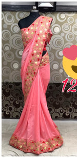 Womens Pink Color Vichitra Silk Saree With Gota Work