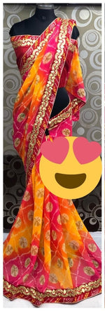 Womens Musturd Color Georgette Saree With Gota Work