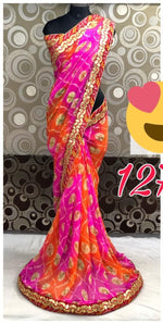 Womens Pink Color Georgette Saree With Gota Work
