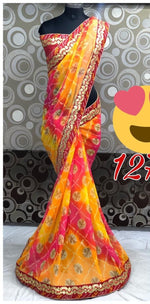 Womens Yellow Color Georgette Saree With Gota Work