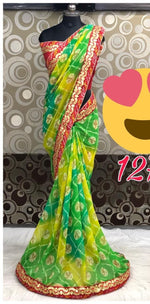 Womens Green Color Georgette Saree With Gota Work