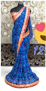 Womens Blue Color Georgette Saree With Gota Work
