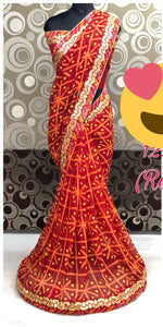 Womens Red Color Georgette Saree With Gota Work