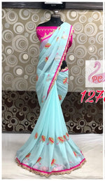 Womens SkyBlue Color Georgette Saree With Fancy Printed Work