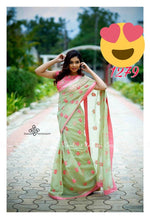 Womens Green Color Heavy Georgette Saree With Embroidery & Butta Work