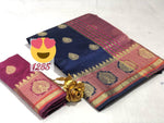 Womens Navy Color Crystel Silk Saree With Chit Pallu Work