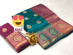 Womens Rama Color Crystel Silk Saree With Chit Pallu Work