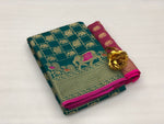 Womens Rama Color Patola Silk Saree With Zari Work