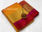 Womens Musturd Color Kora Silk Saree With Chit Pallu Work