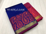 Womens Blue Color Kora Silk Saree With Chit Pallu Work