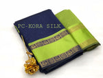 Womens Navy Color Kora Silk Saree With Chit Pallu Work
