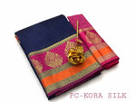 Womens Navy Color Kora Silk Saree With Chit Pallu Work