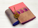 Womens Peach Color Soft Cotton Silk Saree With Zari Work